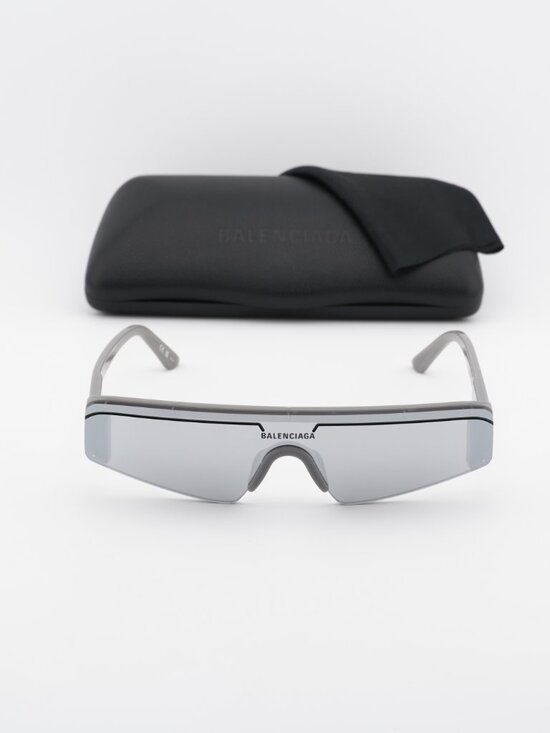 Balenciaga BB0003S 011 Shield Sunglasses - Grey / Silver Mirror main image 7